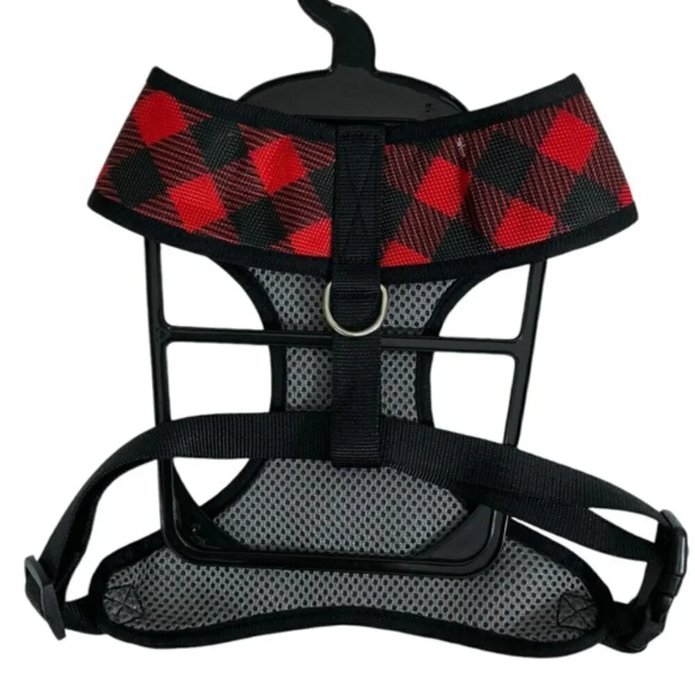 Unique Petz Dog Large Harness Red Black Tartan Plaid Comfy Adjustable SZ L
